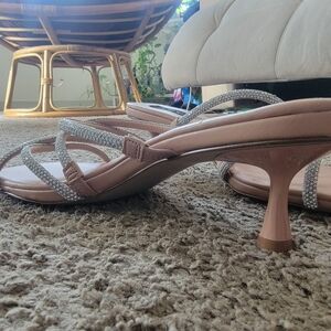 Aqua Blush Strappy Kitten Heels with Silver Sparkle